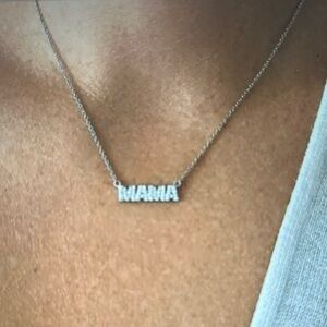 Silver Mama Pendant Necklace Modern Block Design
